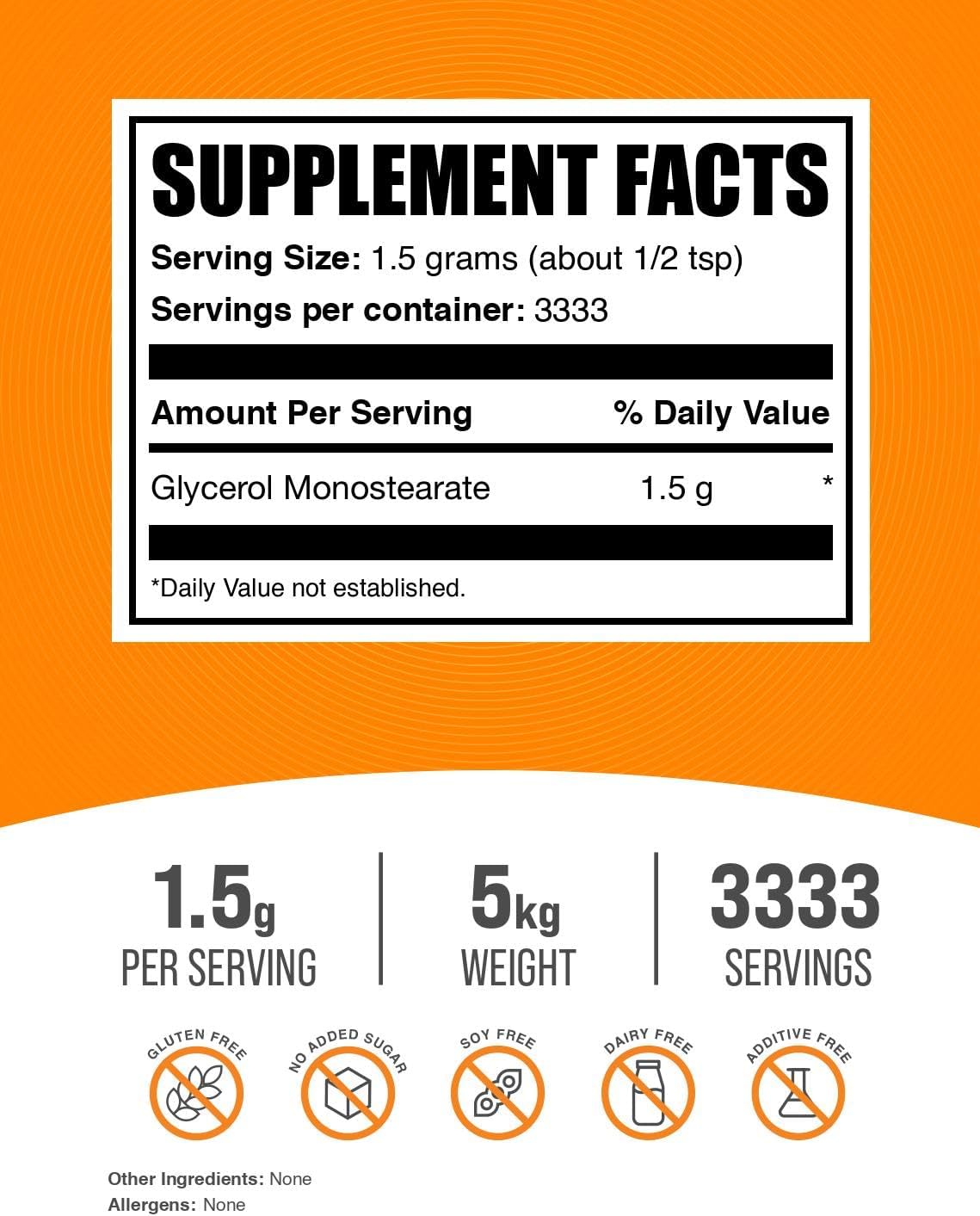 BulkSupplements.com Glycerol Monostearate Powder - 1500mg per Serving, 5kg (11 lbs) - Energy Source Supplement - Gluten Free Food Grade Glycerol Powder Pack of 5