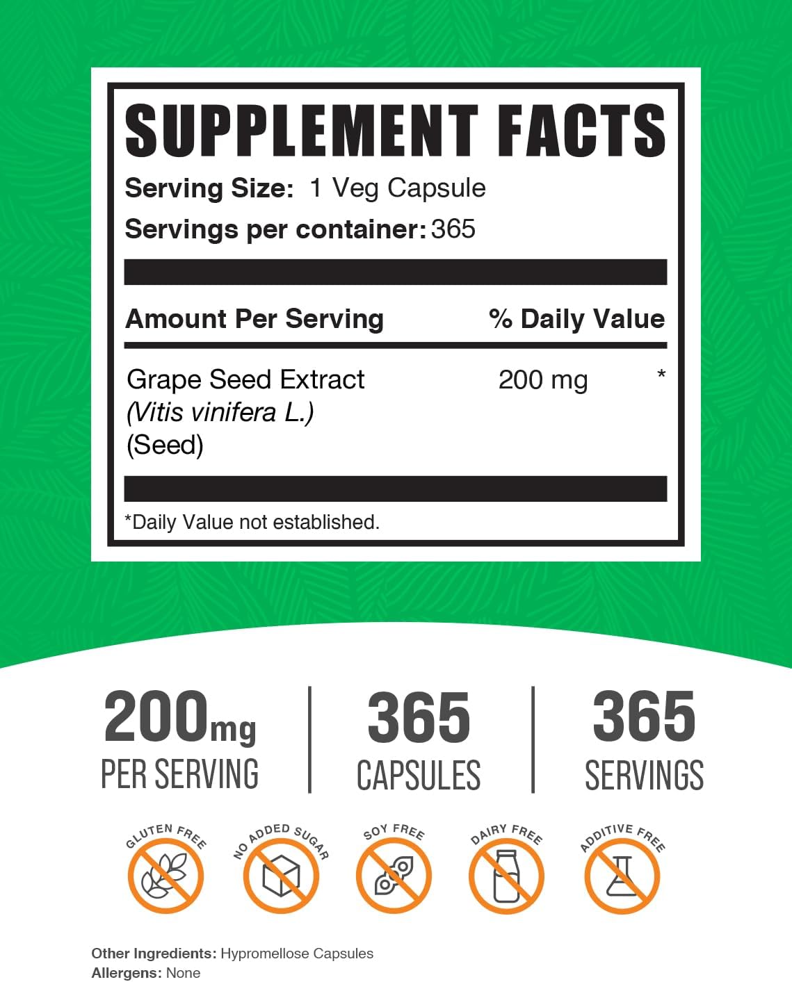 BulkSupplements.com Grape Seed Extract Capsules - 200mg Antioxidant Supplement, Vegan & Gluten Free - 365 Veg Capsules