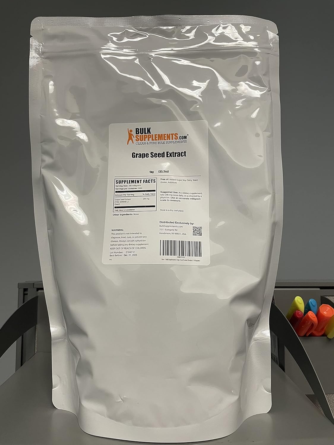 BulkSupplements.com Grape Seed Extract Powder - Antioxidant Herbal Supplement, Gluten Free, 200mg per Serving, 1kg (2.2 lbs)