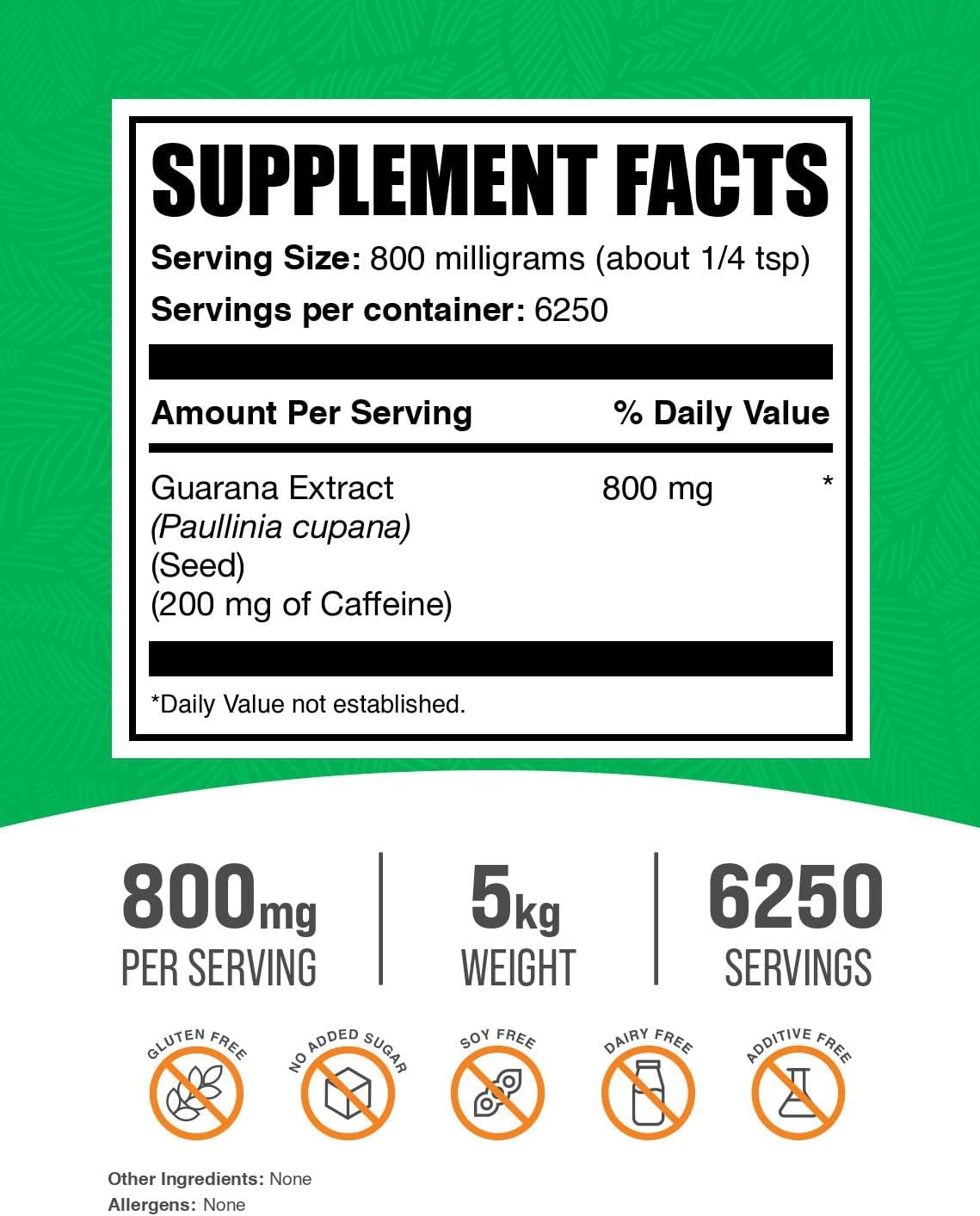 BulkSupplements.com Guarana Extract Powder - Energy Support Supplement - Gluten Free - 1000mg per Serving - Pack of 5 - 5 Kilograms
