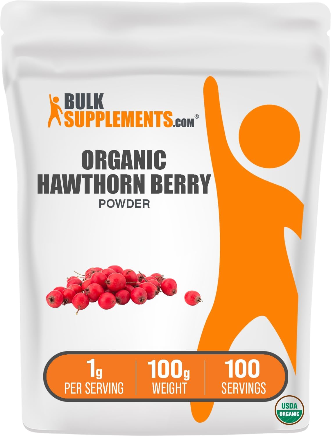 BulkSupplements.com Hawthorn Berry Powder - Organic Supplement, Vegan & Gluten Free, 1g per Serving, 100g (3.5 oz) Pack