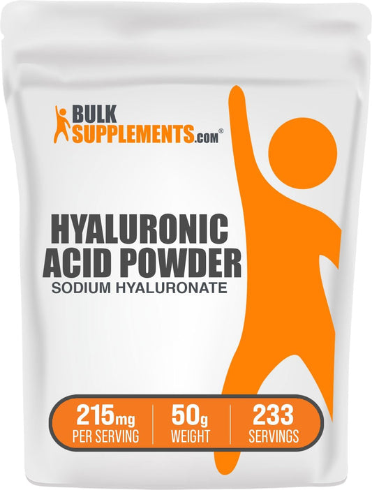 BulkSupplements.com Hyaluronic Acid Powder 50g (1.8 oz) - Food Grade Supplement with 215mg per Serving - Gluten Free - Pack of 1