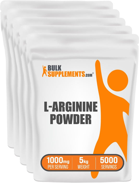 BulkSupplements.com L-Arginine Powder - 1000mg Arginine Supplement for Nitric Oxide Support - Unflavored & Gluten Free - 5kg (11 lbs) - Pack of 5