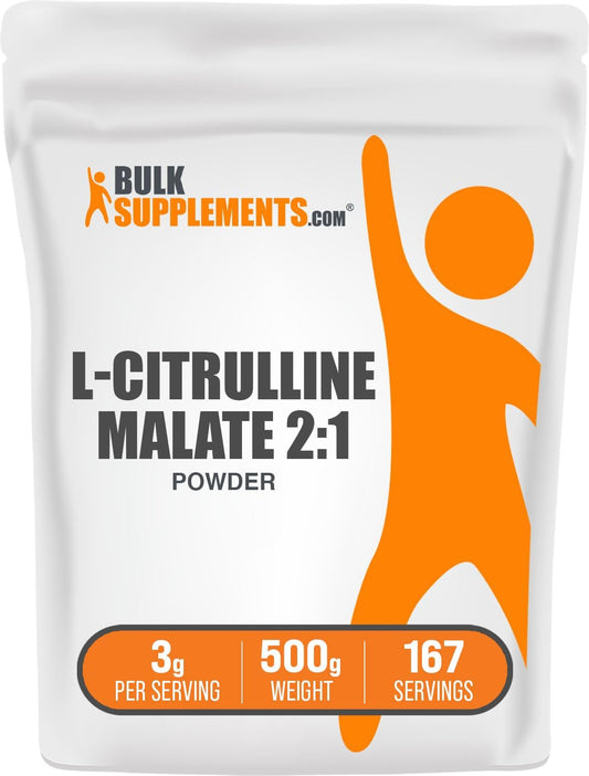 BulkSupplements.com L-Citrulline Malate 2:1 Powder - Unflavored Citrulline Malate Supplement - Gluten-Free, 3g per Serving - 500g Pack