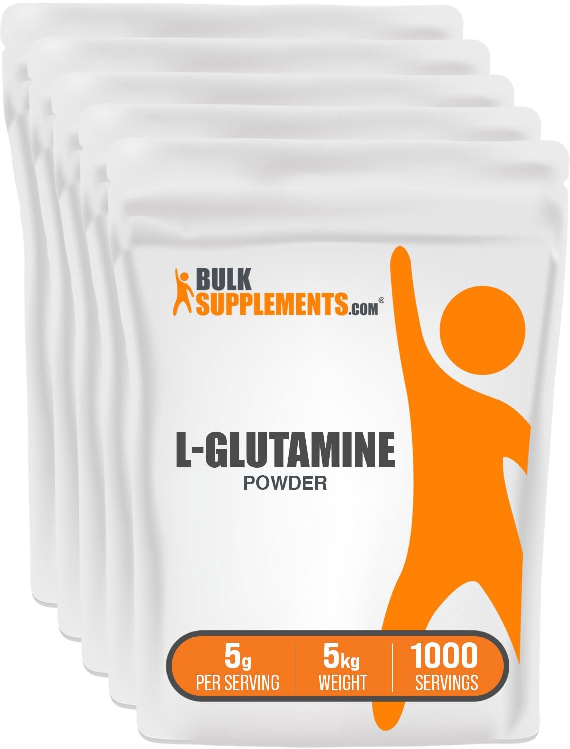BulkSupplements.com L-Glutamine Powder - High Quality 5000mg Supplement, Unflavored & Gluten Free, 5kg (11 lbs) - Pack of 5