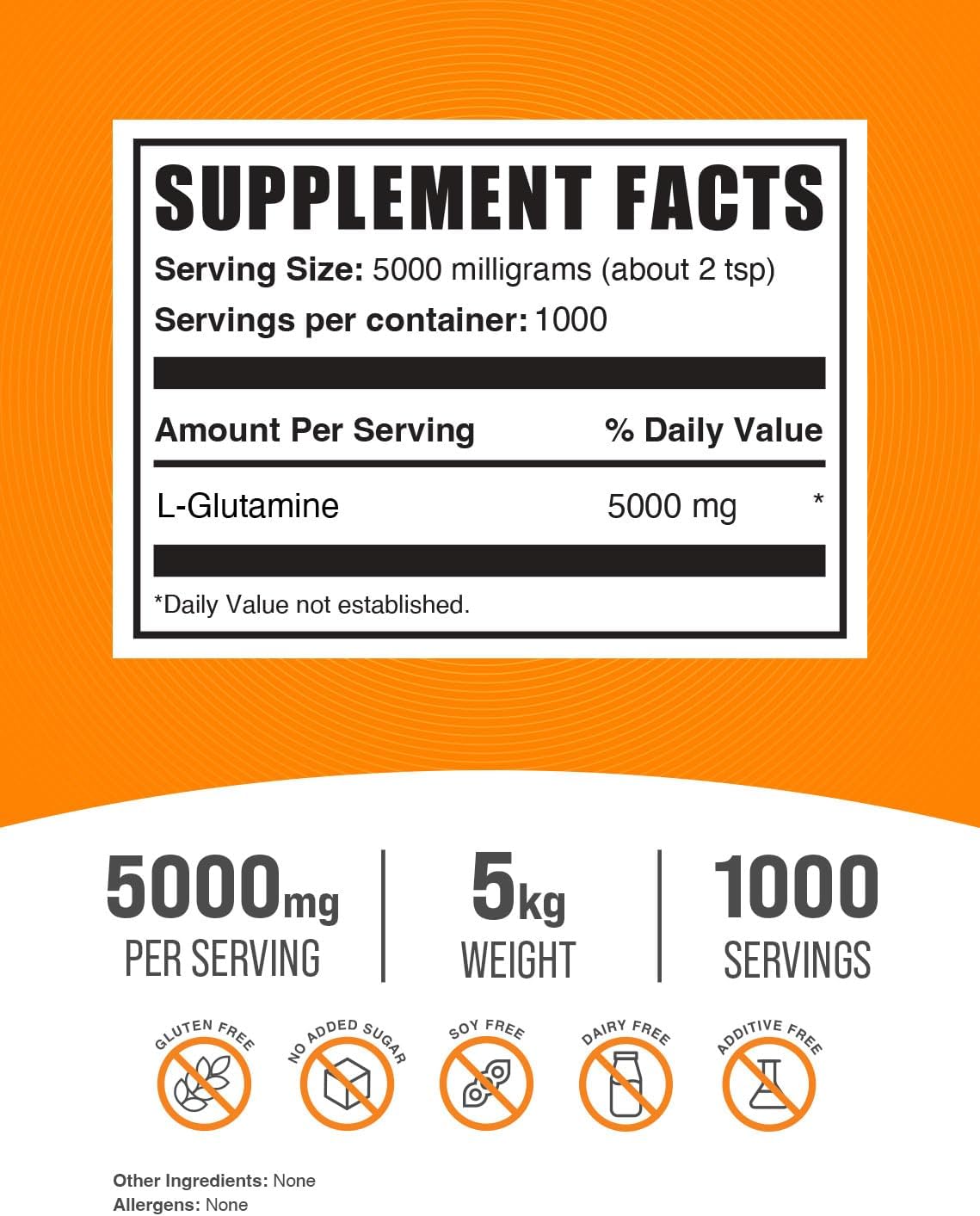 BulkSupplements.com L-Glutamine Powder - High Quality 5000mg Supplement, Unflavored & Gluten Free, 5kg (11 lbs) - Pack of 5