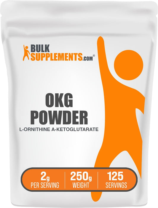 BulkSupplements.com L-Ornithine Alpha-Ketoglutarate Powder - 2000mg per Serving, 250g - Nitric Oxide & Ornithine Supplement, Gluten Free - OKG Powder, 8.8 oz (Pack of 1)