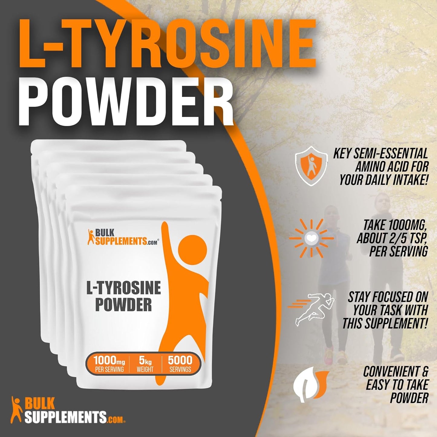 BulkSupplements.com L-Tyrosine Powder - Non-Essential Amino Acid Supplement, Gluten Free, 1000mg per Serving, 5kg (11 lbs)