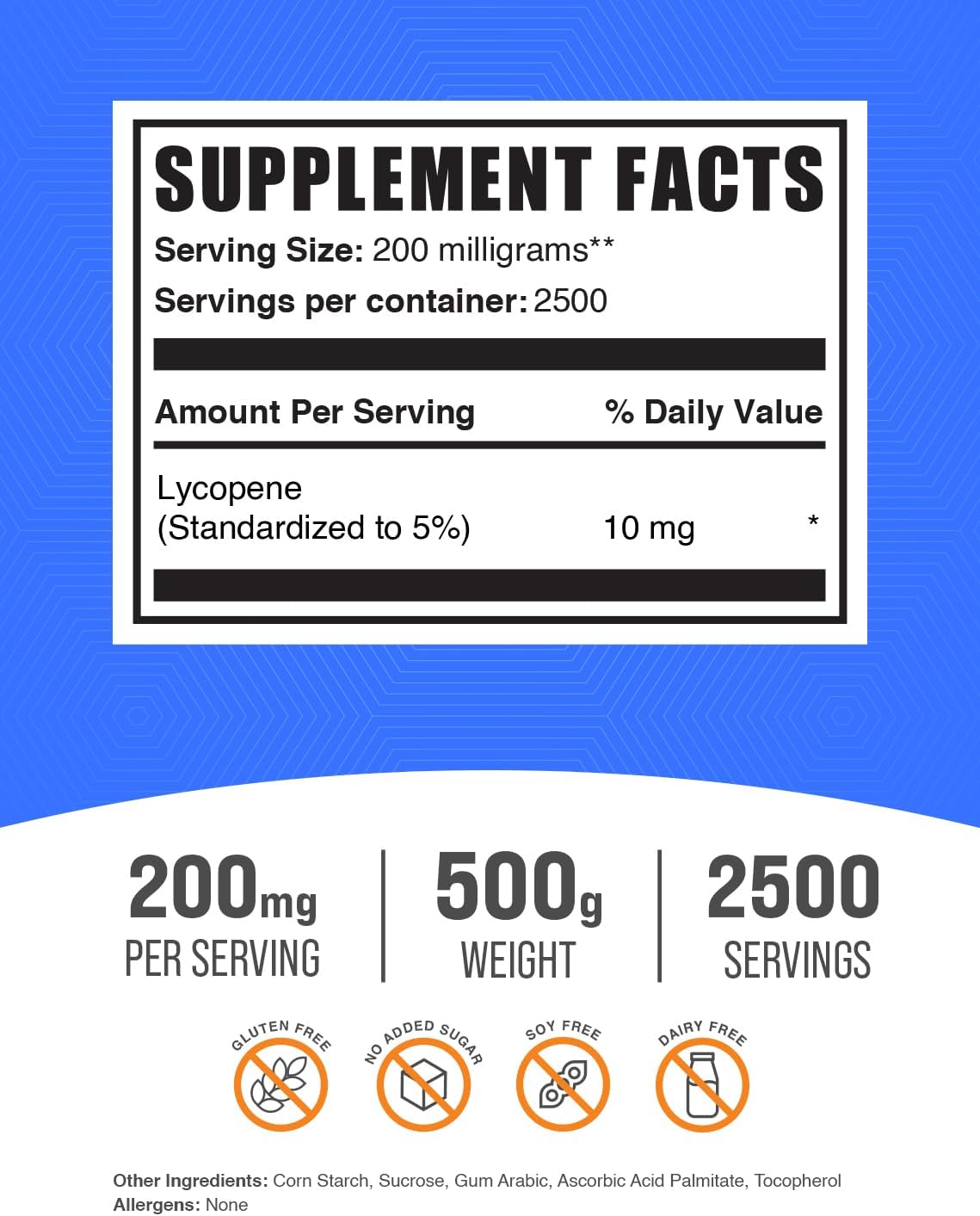 BulkSupplements.com Lycopene Powder - High-Potency Antioxidant Supplement, Gluten-Free, 500g (1.1 lbs) - 10mg Lycopene per Serving