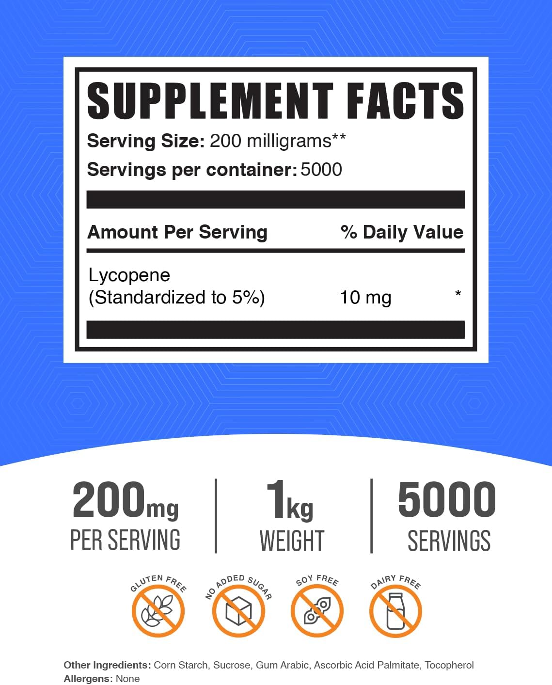 BulkSupplements.com Lycopene Powder 1kg - 10mg Lycopene Supplement, Antioxidants, Gluten Free - 200mg per Serving