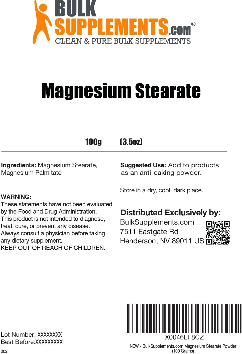 BulkSupplements.com Magnesium Stearate Powder - Food Grade Anti-Caking Agent - 100g (3.5 oz) - Pack of 1