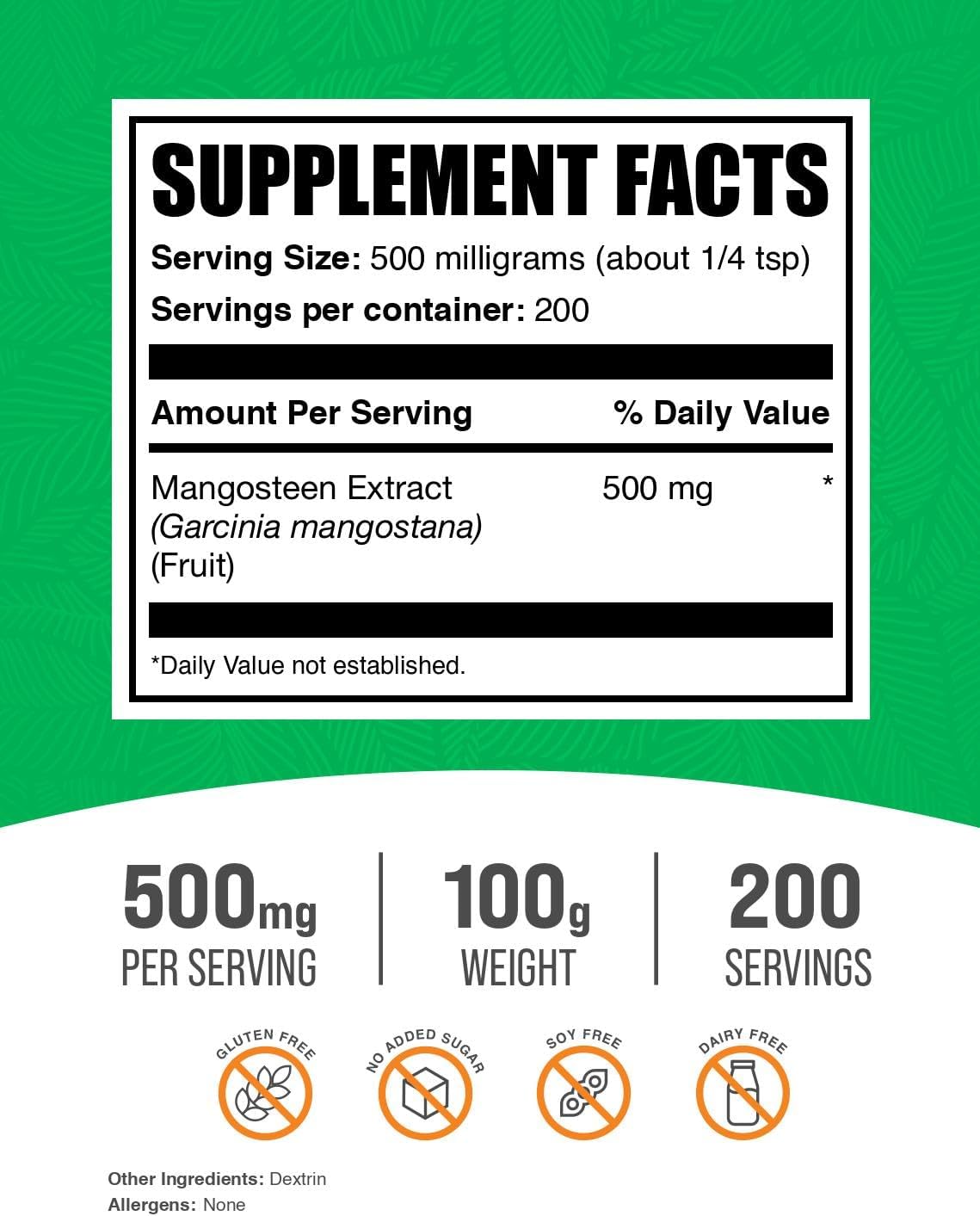 BulkSupplements.com Mangosteen Extract Powder - Superfood Supplement, Pure Mangosteen Fruit Powder - 500mg per Serving, 100g (3.5 oz) - Gluten Free - 1 Pack