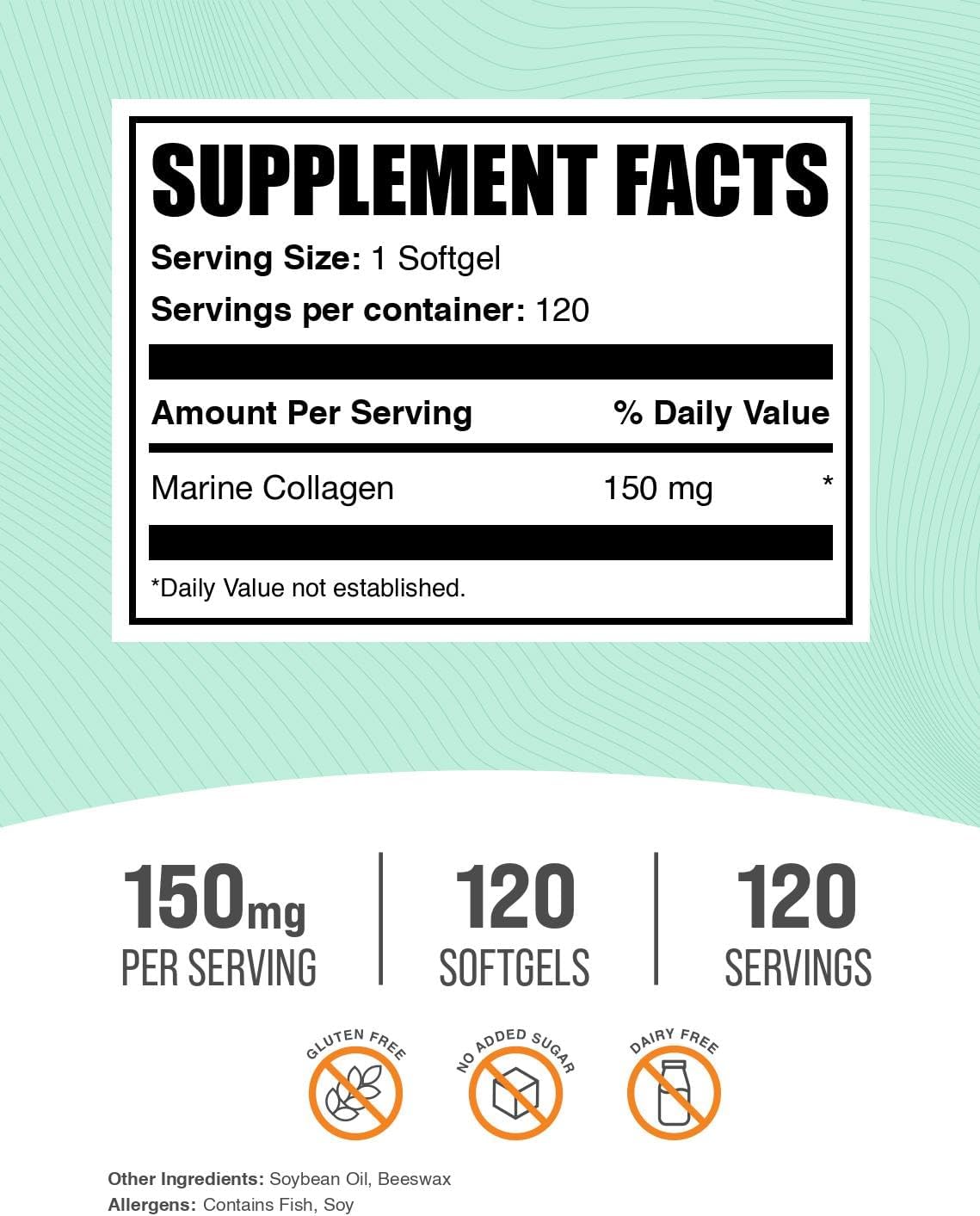 BulkSupplements.com Marine Collagen Softgels - 150mg Collagen Supplement for Women & Men - Gluten Free, 120 Count