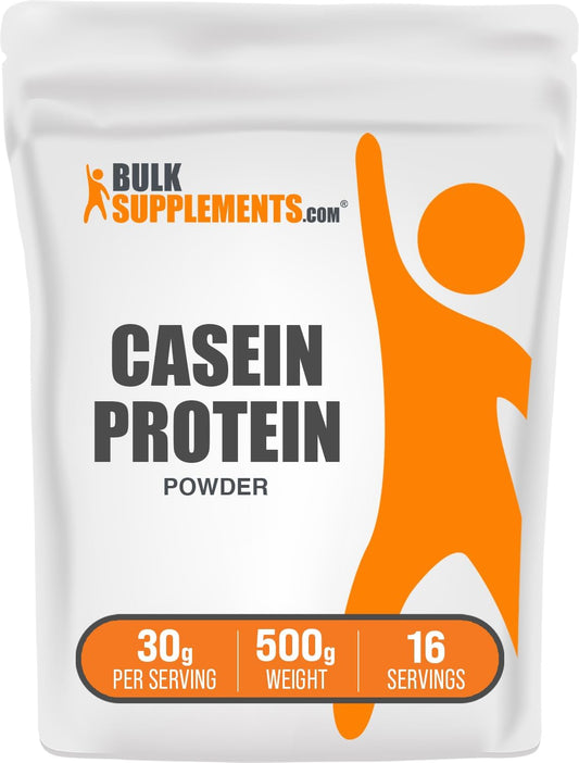 BulkSupplements.com Micellar Casein Protein Powder - Unflavored & Gluten Free - 500g (1.1 lbs) - 30g per Serving
