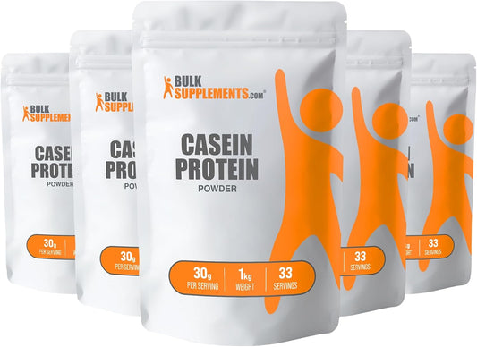 BulkSupplements.com Micellar Casein Protein Powder - 30g per Serving, 5kg (11 lbs) - Pack of 5 - Gluten & Soy Free