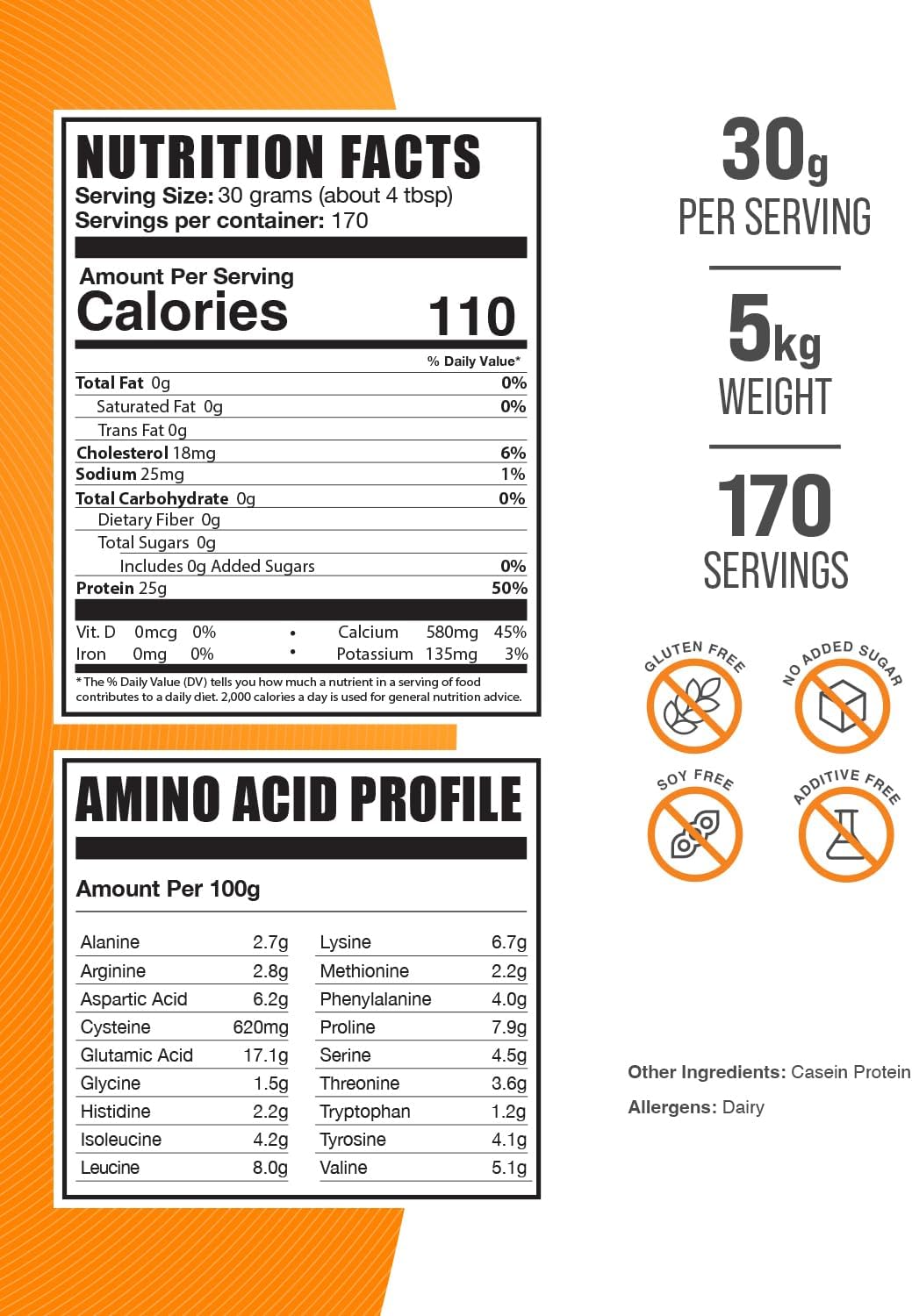 BulkSupplements.com Micellar Casein Protein Powder - 30g per Serving, 5kg (11 lbs) - Pack of 5 - Gluten & Soy Free