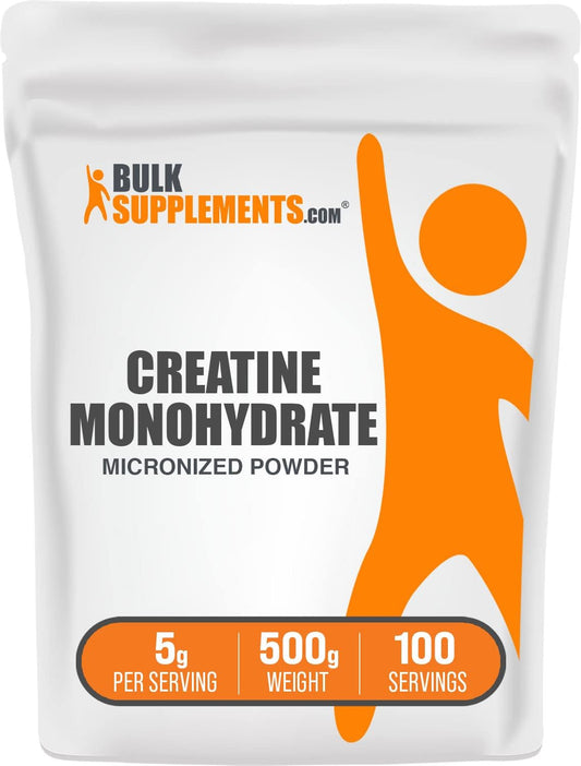 BulkSupplements.com Micronized Creatine Monohydrate Powder - Unflavored & Gluten Free - 500g (1.1 lbs) - 5g (5000mg) per Serving - Creatine Supplement Pack of 1