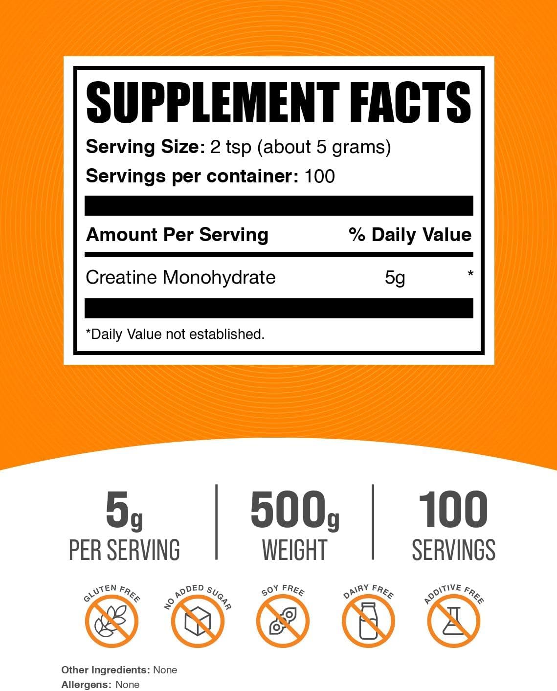 BulkSupplements.com Micronized Creatine Monohydrate Powder - Unflavored & Gluten Free - 500g (1.1 lbs) - 5g (5000mg) per Serving - Creatine Supplement Pack of 1