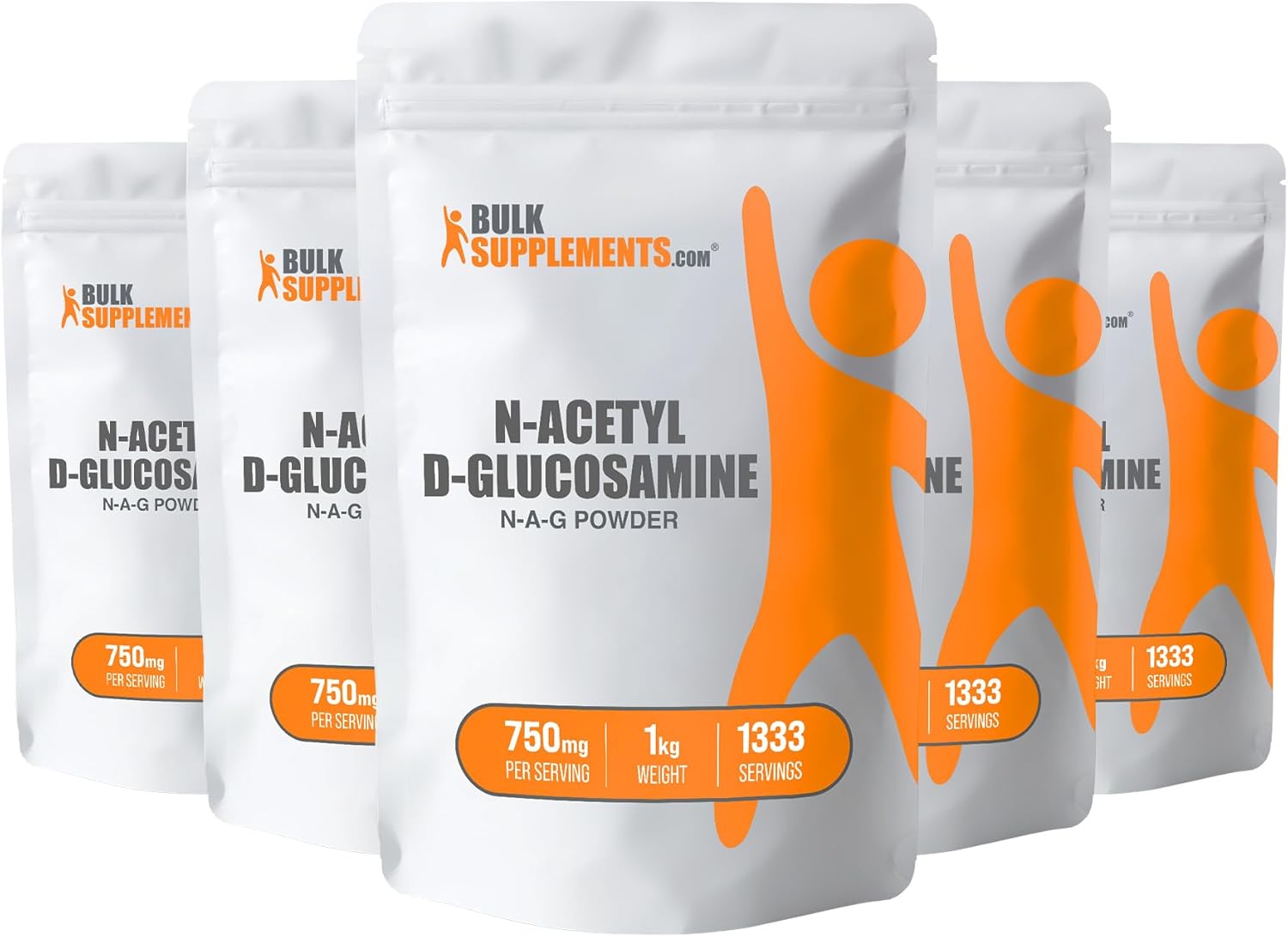 BulkSupplements.com N-Acetyl Glucosamine Powder - 5kg (11 lbs) - Pack of 5, Gluten Free Glucosamine Supplement with 750mg per Serving