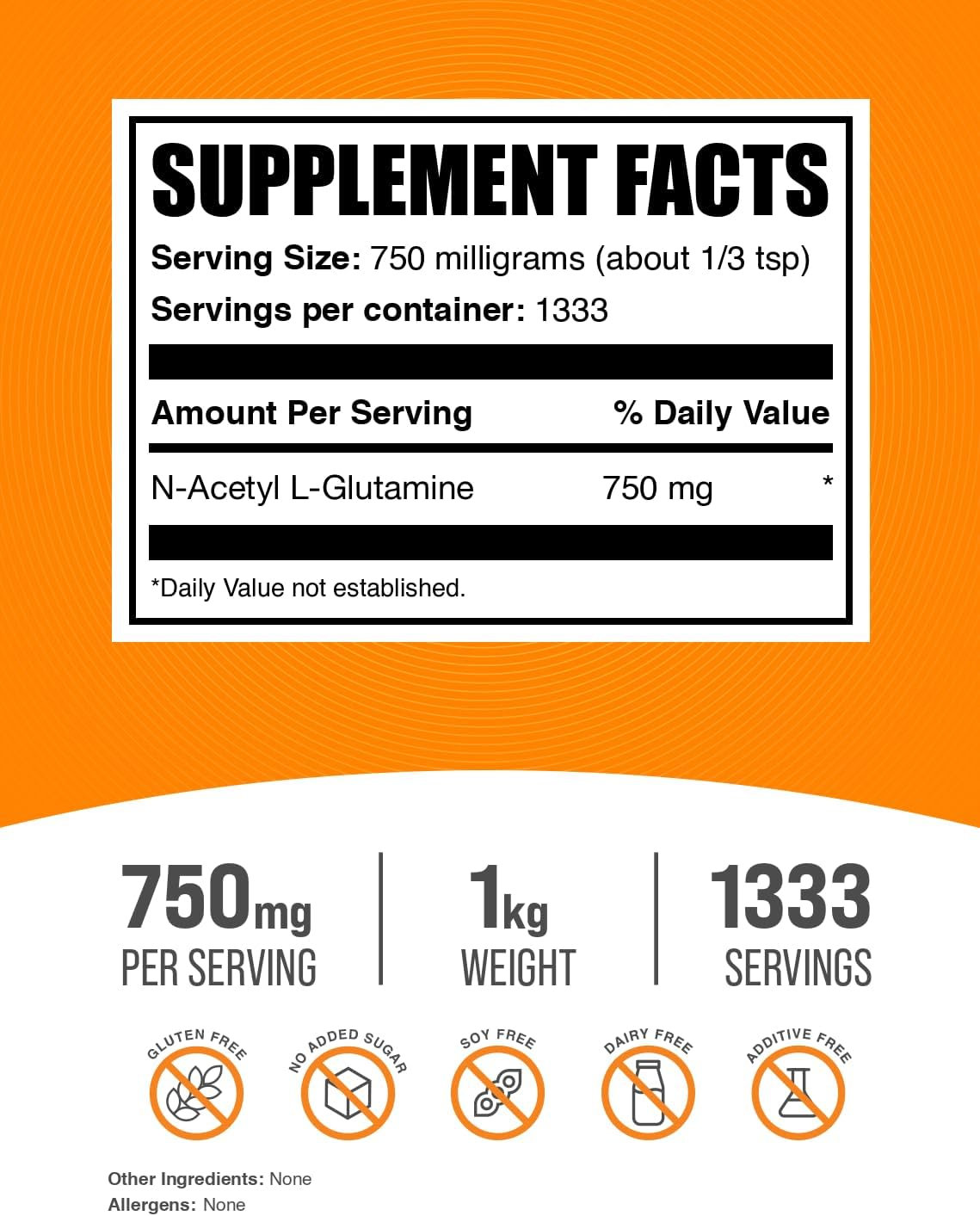 BulkSupplements.com N-Acetyl L-Glutamine Powder - Gut Health & Recovery Supplement, Gluten Free, 1kg (2.2 lbs) (Pack of 1)