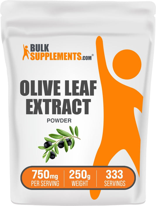 BulkSupplements.com Olive Leaf Extract Powder - Antioxidant Herbal Supplement, Gluten Free, 750mg per Serving, 250g - 8.8 oz, Pack of 1