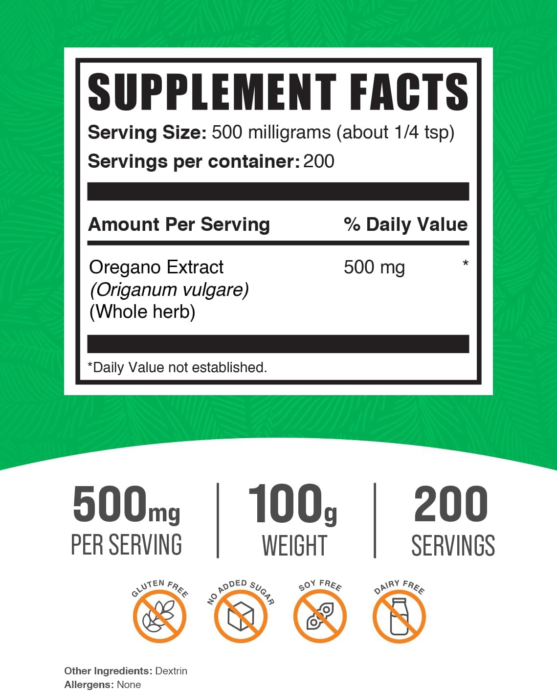 BulkSupplements.com Oregano Extract Powder - Herbal Supplement, Gluten Free, 500mg per Serving - 100g (3.5 oz) Pack