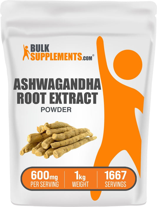 BulkSupplements.com Organic Ashwagandha Root Extract Powder - Vegan & Gluten Free - 600mg per Serving - 1kg (2.2 lbs) Pack of 1
