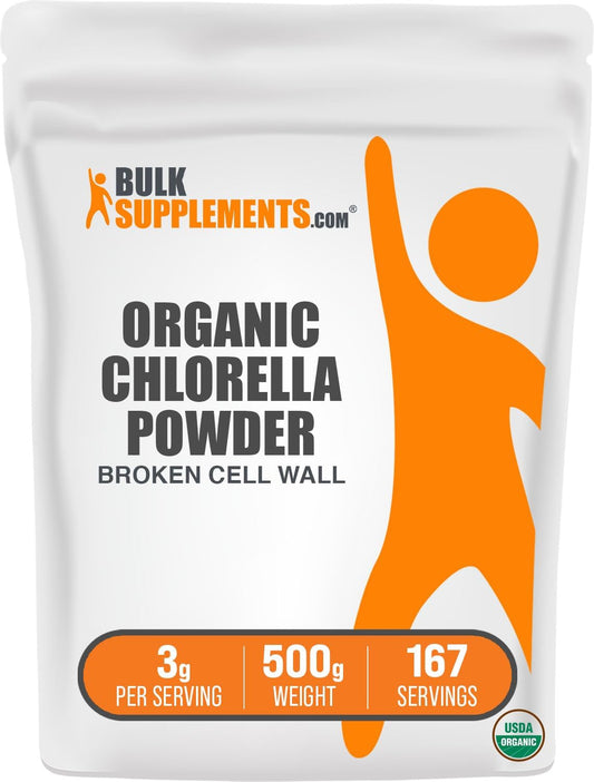 BulkSupplements.com Organic Chlorella Powder - Broken Cell Wall, Green Superfood, Vegan & Gluten-Free - 500g (1.1 lbs) Pack of 1