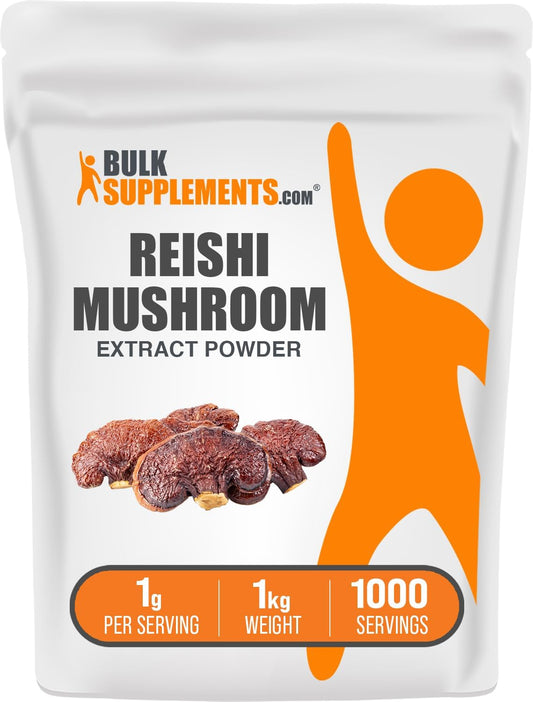 BulkSupplements.com Organic Reishi Mushroom Extract Powder - 1000mg per Serving, Gluten Free, 1kg - Ganoderma Lucidum Supplement