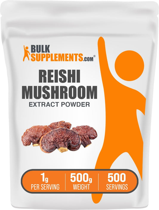 BulkSupplements.com Organic Reishi Mushroom Extract Powder - Ganoderma Lucidum Supplement, Gluten-Free, 1000mg per Serving, 500g (1.1 lbs) - Pack of 1