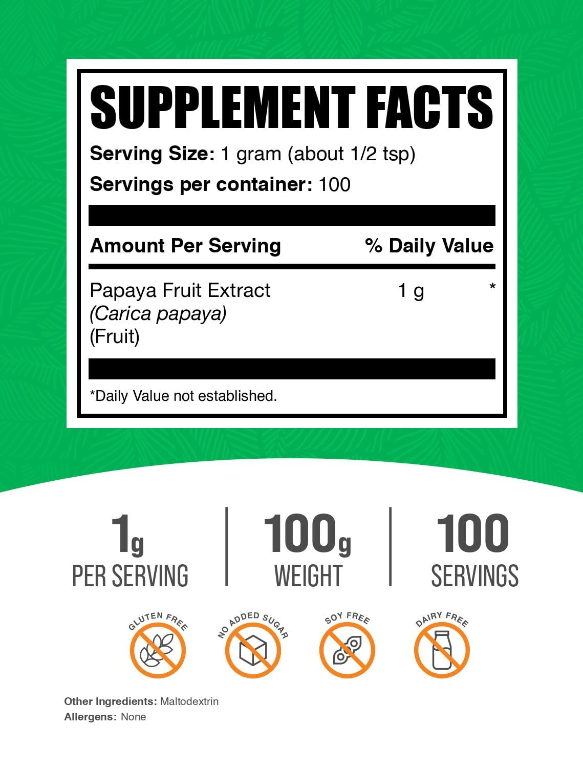 BulkSupplements.com Papaya Fruit Extract Powder - Carica Papaya Extract for Digestive Support - Gluten Free Papaya Powder - 1000mg per Serving - 100g (3.5 oz) Pack of 1