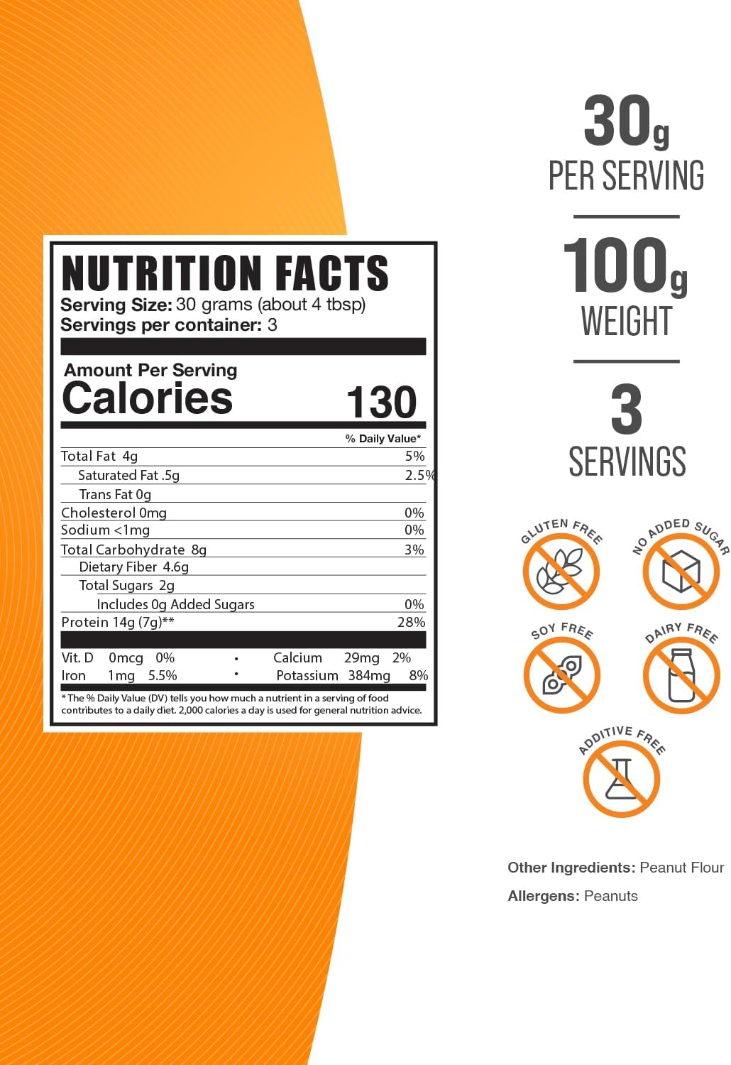 BulkSupplements.com Peanut Protein Flour - Defatted Peanut Powder, 30g per Serving, Gluten-Free - 100g (3.5 oz) Pack of 1