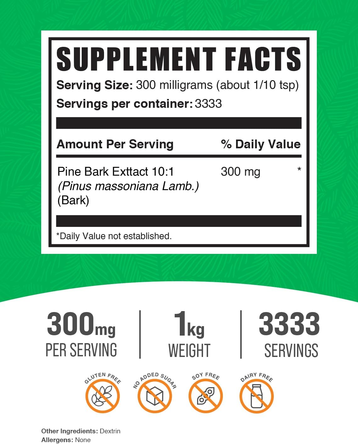 BulkSupplements.com Pine Bark Extract Powder - Antioxidant Support Supplement - 300mg per Serving - Gluten Free - 1kg (2.2 lbs) Pack