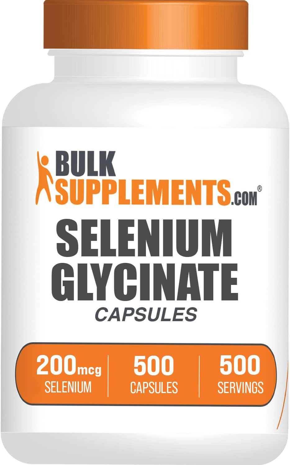 BulkSupplements.com Selenium Glycinate Capsules - 200mcg Trace Mineral Supplement - Gluten Free, 500 Count.