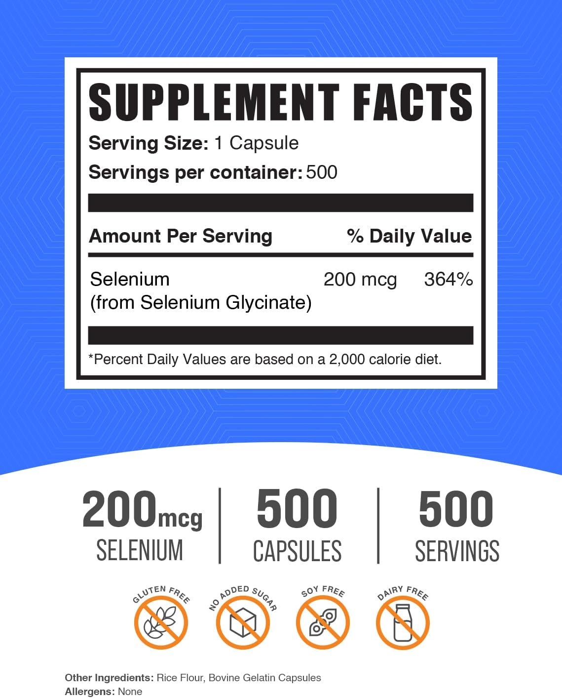 BulkSupplements.com Selenium Glycinate Capsules - 200mcg Trace Mineral Supplement - Gluten Free, 500 Count.