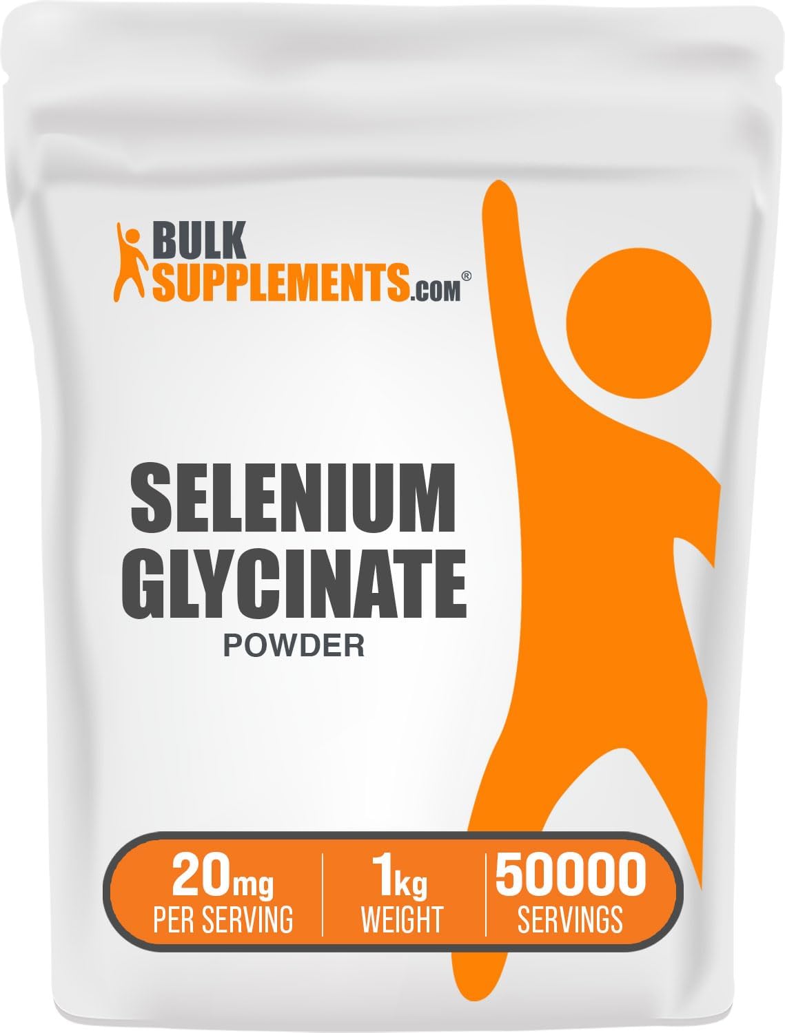 BulkSupplements.com Selenium Glycinate Powder - 200mcg Supplement, Gluten Free, 20mg per Serving, 1kg (2.2 lbs) Pack