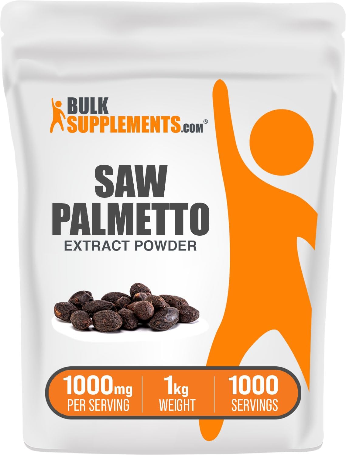 BulkSupplements.com Serenoa Repens Saw Palmetto Extract Powder - Vegan & Gluten Free Supplement, 1000mg per Serving, 1kg (2.2 lbs) Pack