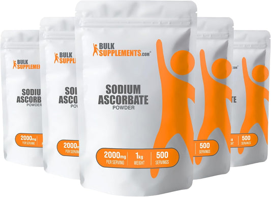 BulkSupplements.com Sodium Ascorbate Powder - Buffered Vitamin C for Immune Support, Gluten Free, 2000mg per Serving, 5kg (11 lbs) - Pack of 5