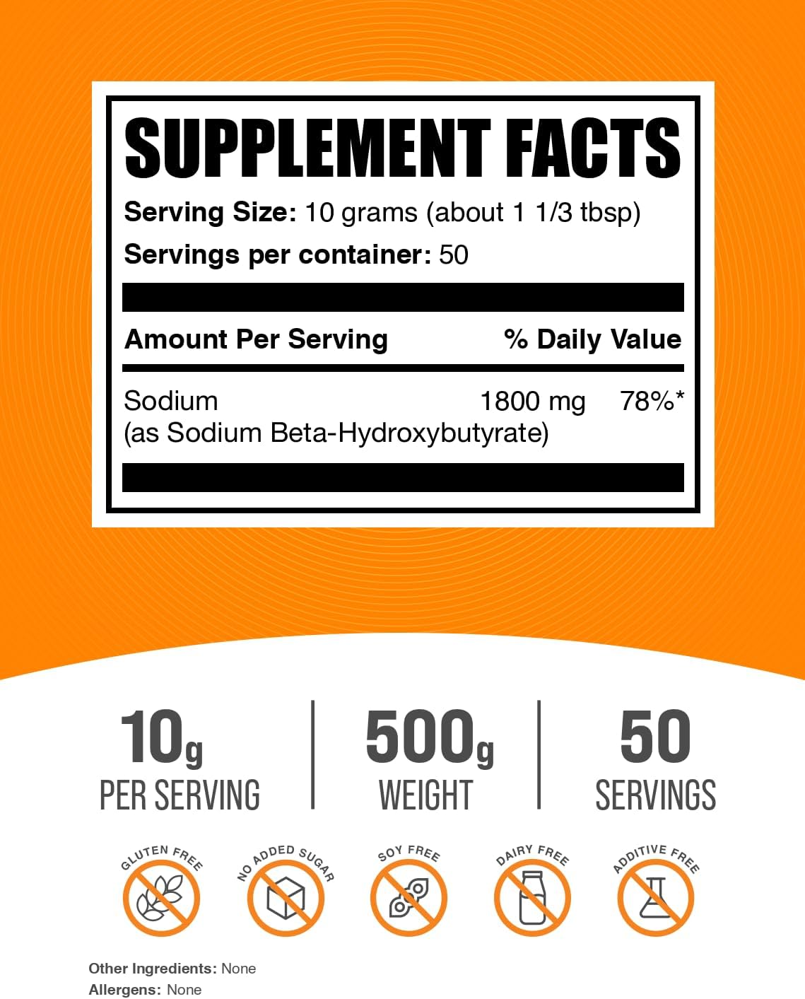 BulkSupplements.com Sodium BHB Powder - Electrolytes Supplement, Beta-HydroxyButyrate - 10g per Serving, 500g Pack