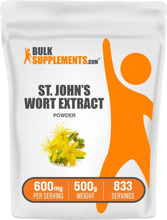 BulkSupplements.com St. John's Wort Extract 500g - Mood Support Herbal Supplement, Vegan & Gluten Free - 600mg per Serving