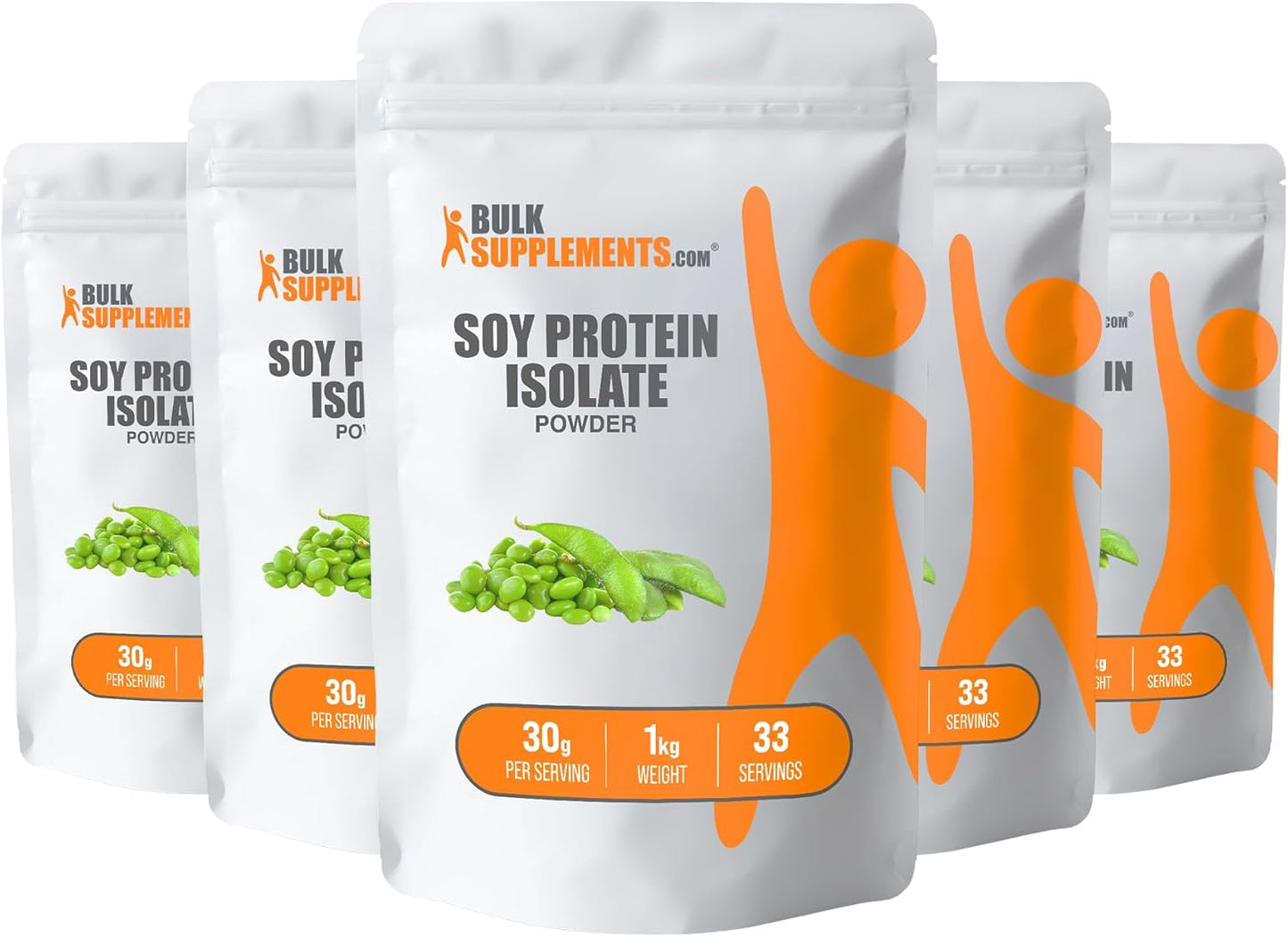 BulkSupplements.com Vegan Soy Protein Isolate Powder - Unflavored, Gluten Free, 30g per Serving - 5kg (11 lbs) - Pack of 5