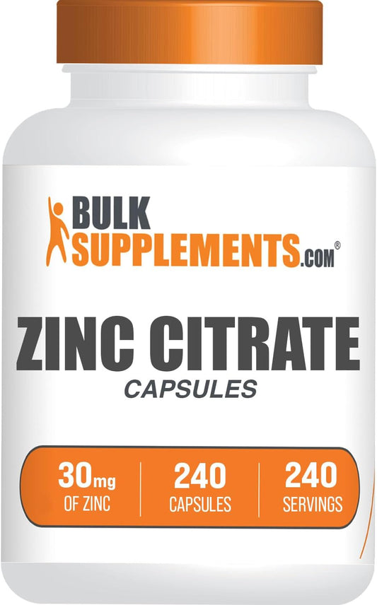 BulkSupplements.com Zinc Citrate Capsules - 30mg Zinc Supplements for Immune Support - Gluten Free, 240 Capsules