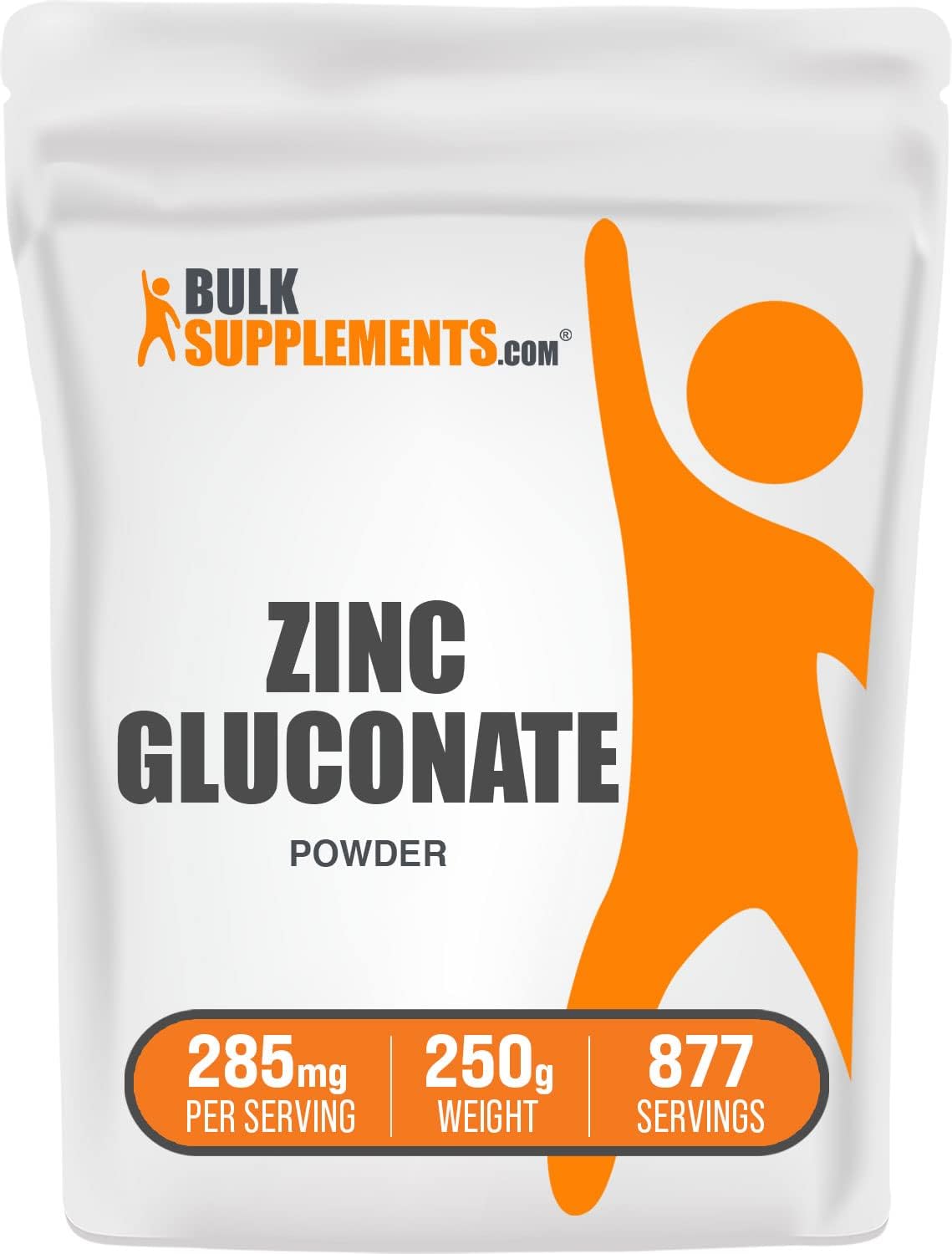 BulkSupplements.com Zinc Gluconate Powder - Immune Support Supplement - 40mg Zinc Powder - Gluten Free - 250g (8.8 oz) Pack