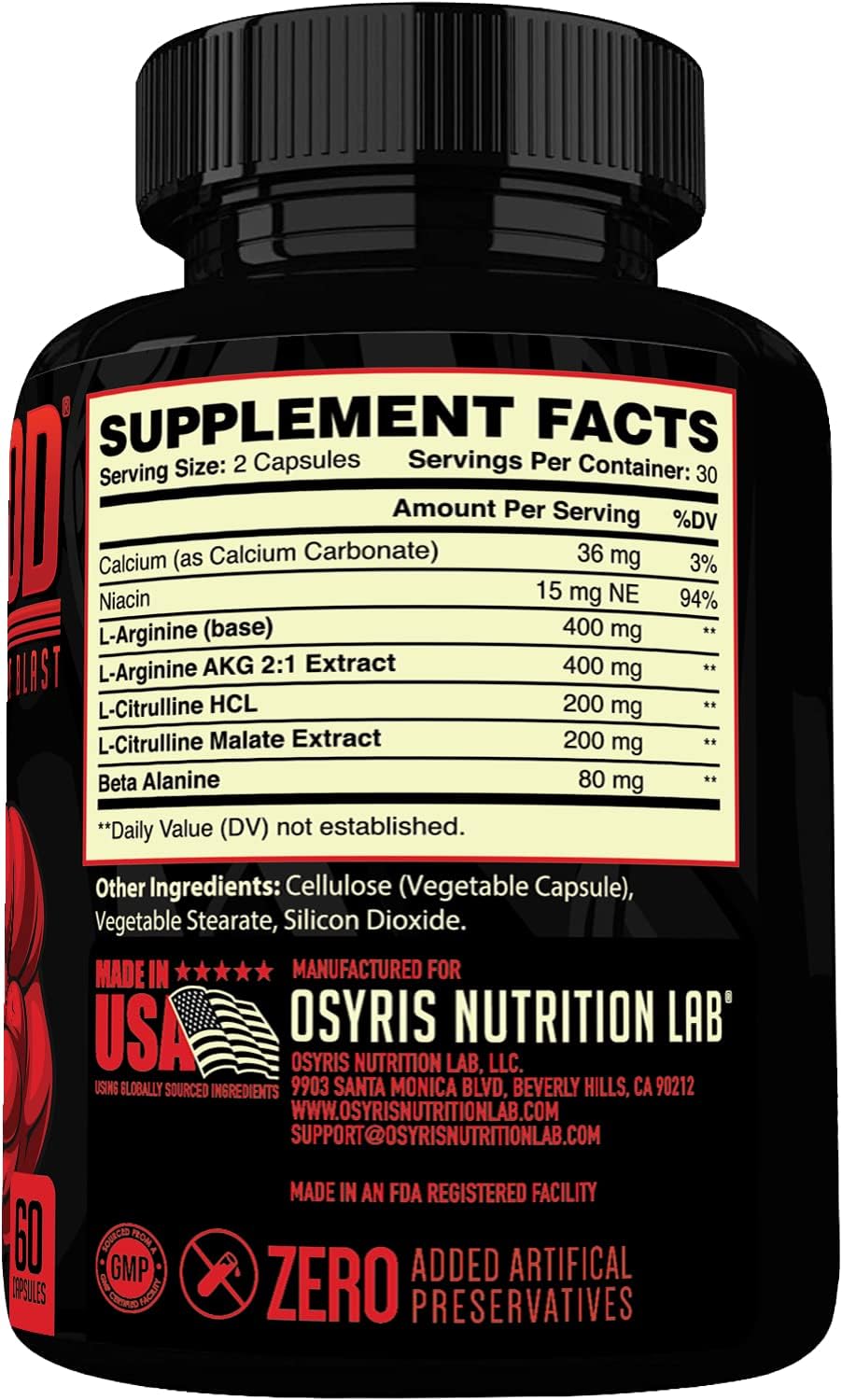 Bull Blood Nitric Oxide Supplement for Men - L Arginine Pills - Pre Workout Enhancer - Enhance Male Strength & Energy - 60 Count