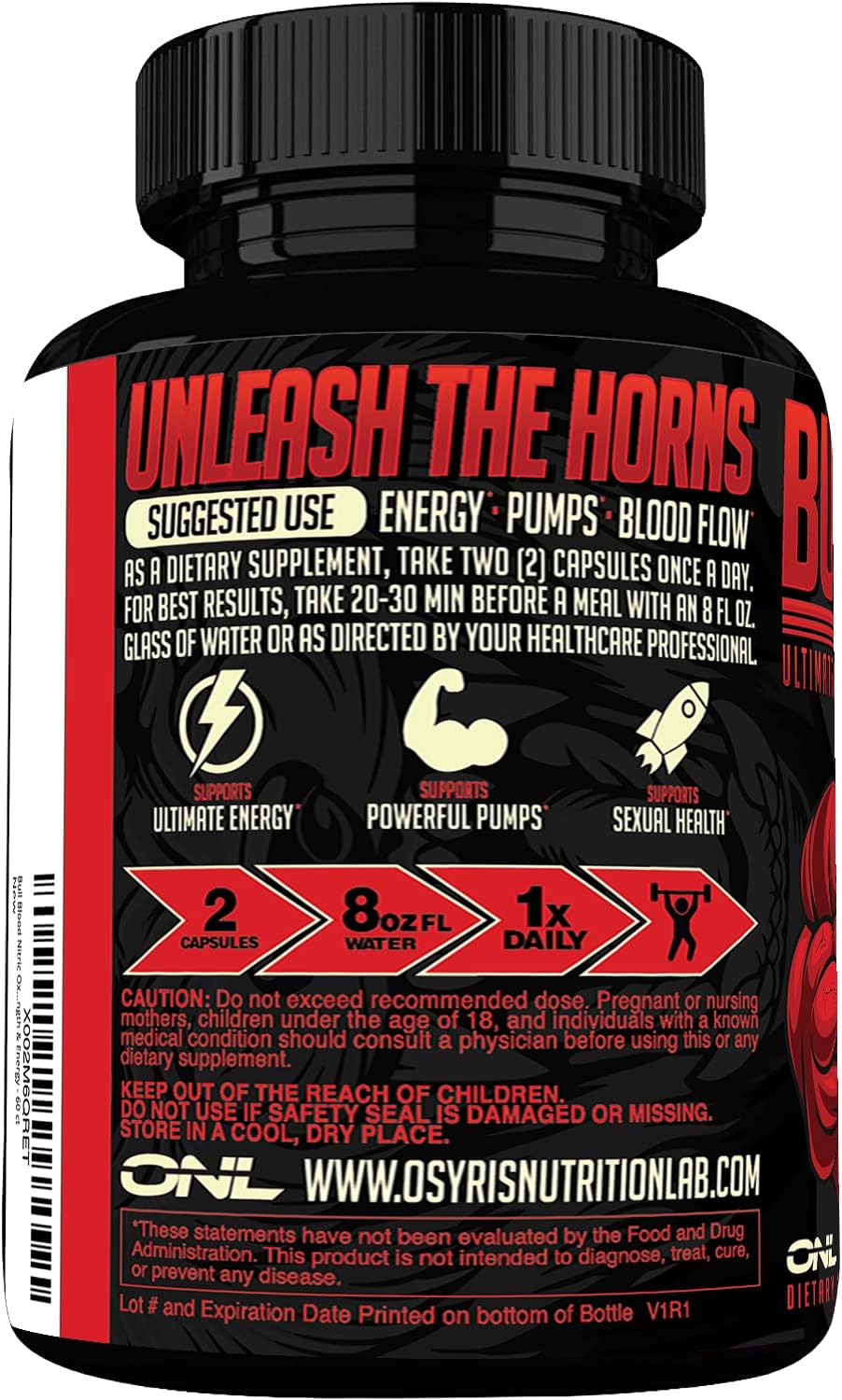 Bull Blood Nitric Oxide Supplement for Men - L Arginine Pills - Pre Workout Enhancer - Enhance Male Strength & Energy - 60 Count