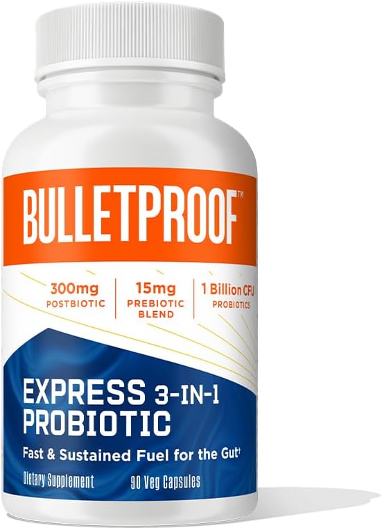 Bulletproof Express 3-in-1 Probiotic Supplement, 90 Count for Fast Gut Health Support