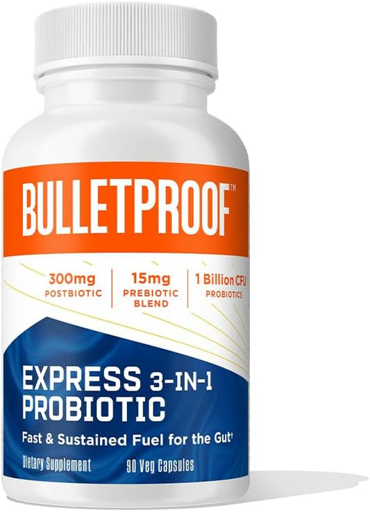 Bulletproof Express 3-in-1 Probiotic Supplement, 90 Count for Fast Gut Health Support