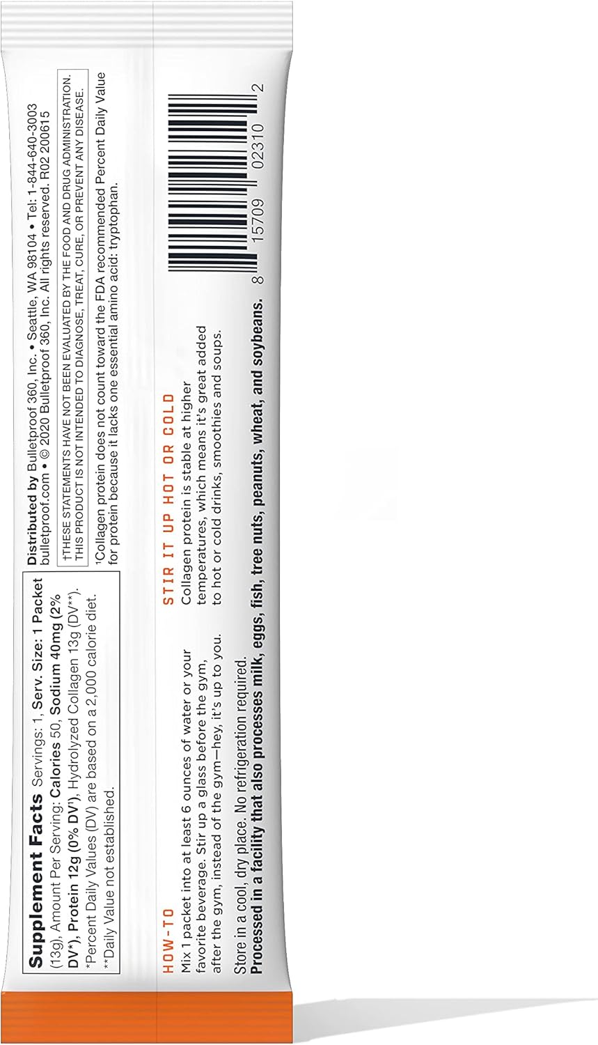 Bulletproof Unflavored Collagen Protein Powder GoPack - 12g Protein - Grass Fed Peptides for Skin, Bones, Joints - 1 Pack