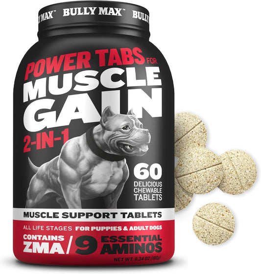 Bully Max Muscle Builder Chewable Tablets for Dogs - Canine Vitamins for Muscle Growth - 2-in-1 Multivitamin for All Breeds - 60 Tabs
