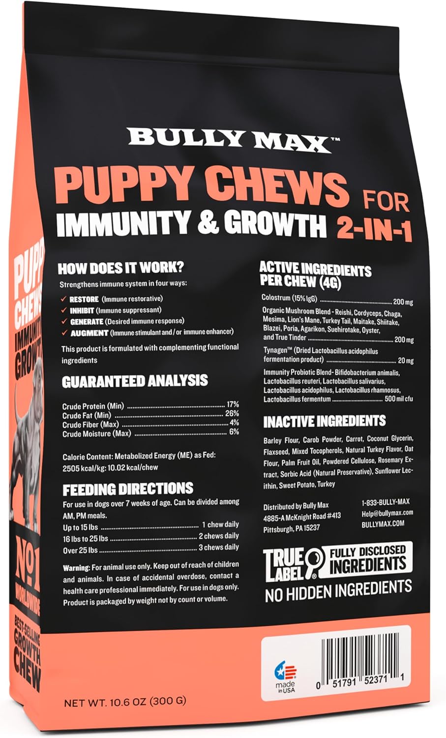 Bully Max Puppy Soft Chews: Immunity & Growth Supplements for All Breeds - Essential Dog Multivitamin for Health & Immune Support
